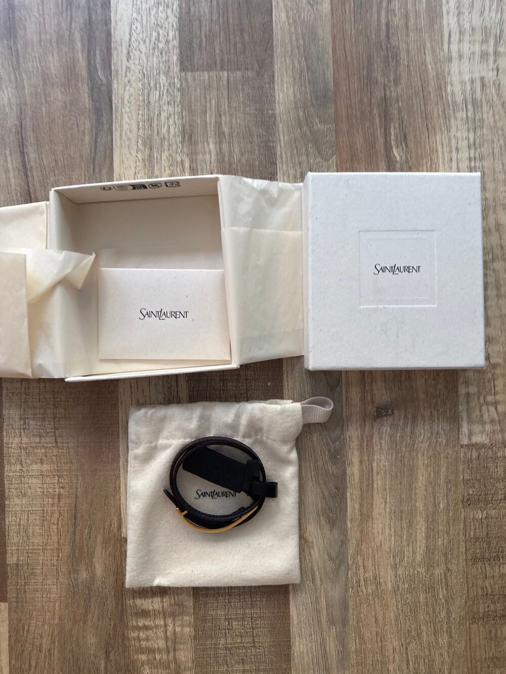 NWT YSL Saint Laurent Cassandre Buckle Bracelet in Ox Blood Patent Leather